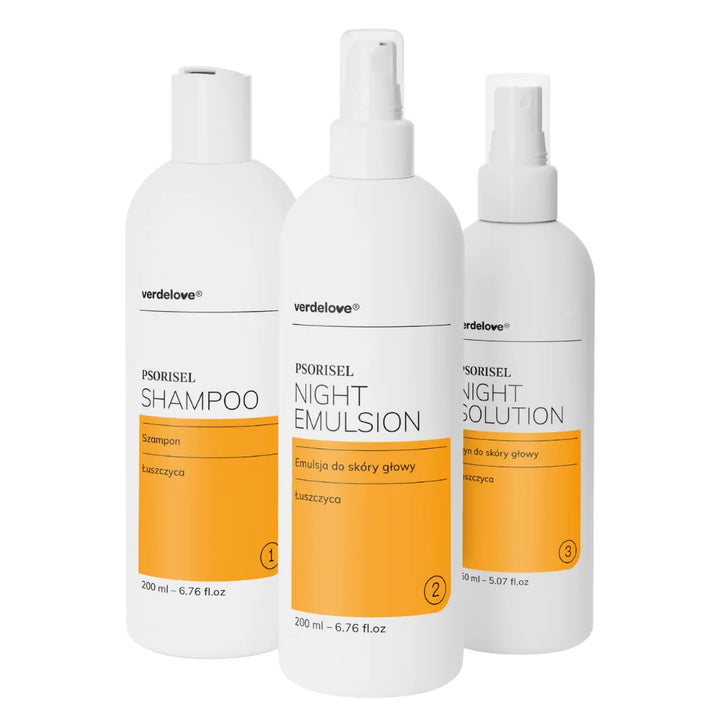 VERDELOVE Psorisel Zestaw do skóry głowy z łuszczycą. Szampon, płyn i emulsja - 550ml